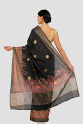 Coal Black Moonga Silk Saree - Silk Mark Certified